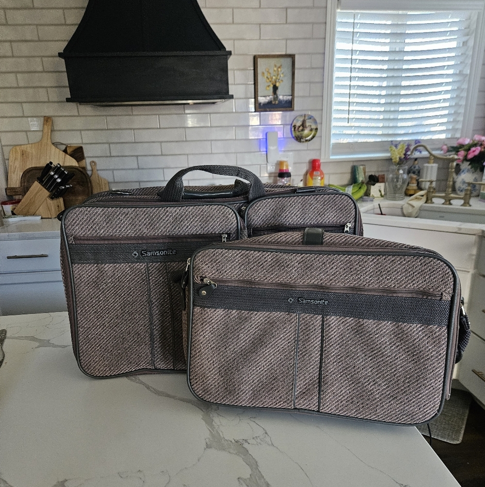 Samsonite Men's Taupe and Black Laptop Briefcase Set - 2 Pieces